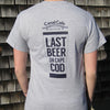 Canal Cafe Short Sleeve T Shirt Grey Last Beer on Cape Cod on front, Canal Cafe Bridge model back